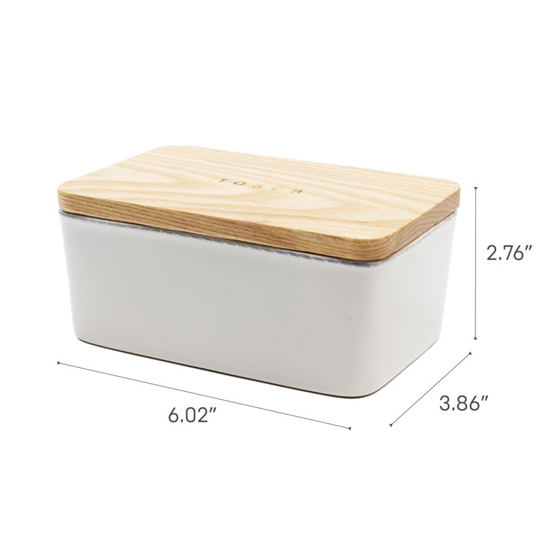 Yamazaki USA Yamazaki Home Full Size Ceramic Butter Dish With Wooden